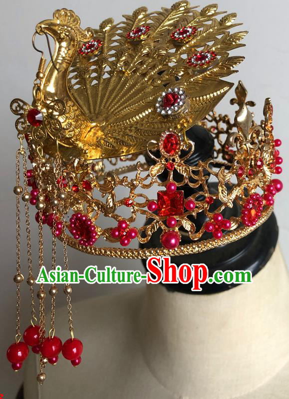 China Traditional Wedding Bride Hair Accessories Handmade Peking Opera Diva Golden Phoenix Hairpin