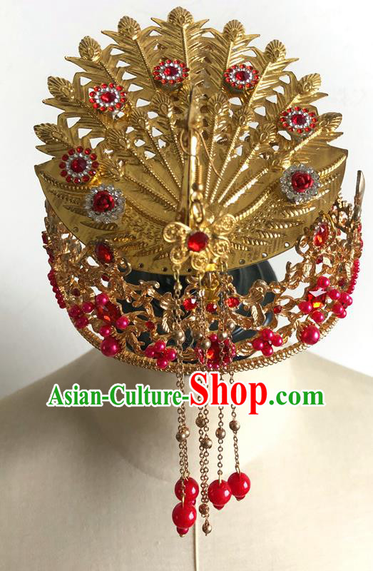 China Traditional Wedding Bride Hair Accessories Handmade Peking Opera Diva Golden Phoenix Hairpin