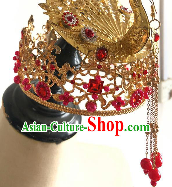 China Traditional Wedding Bride Hair Accessories Handmade Peking Opera Diva Golden Phoenix Hairpin