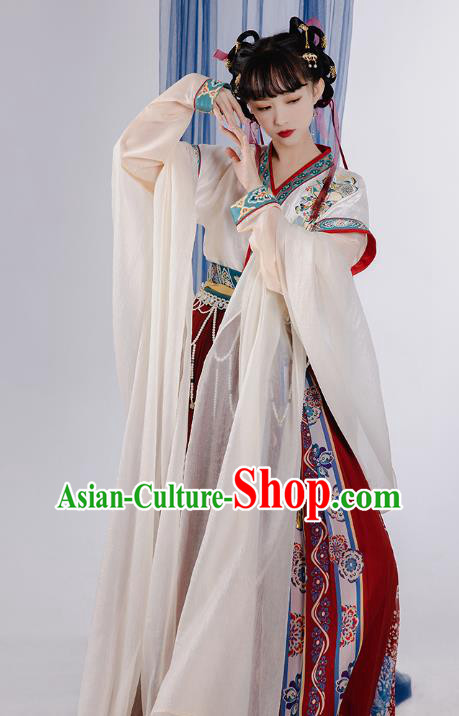 China Traditional Tang Dynasty Young Lady Costumes Ancient Court Maid Hanfu Dress Clothing