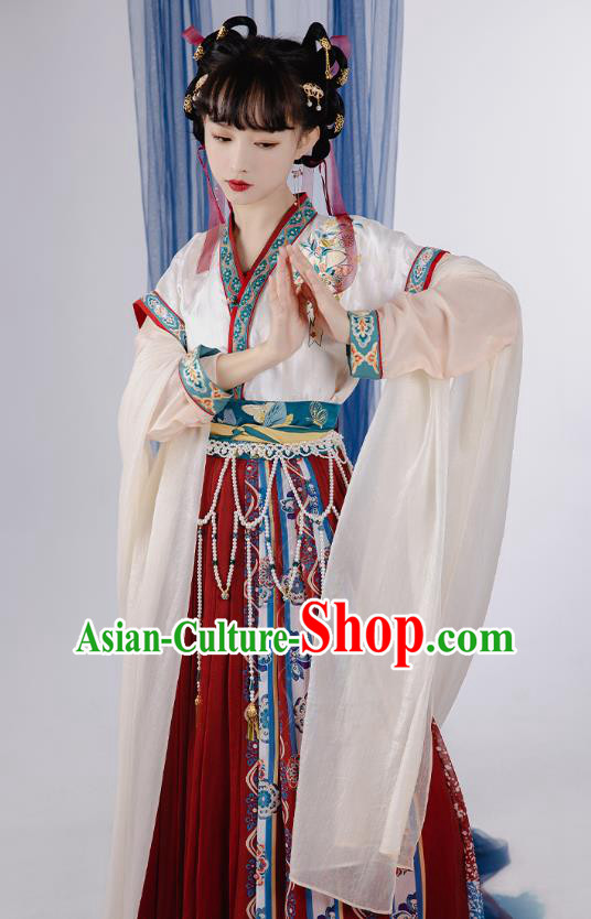 China Traditional Tang Dynasty Young Lady Costumes Ancient Court Maid Hanfu Dress Clothing