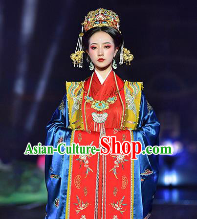 China Ancient Imperial Empress Embroidered Costumes Traditional Song Dynasty Wedding Replica Clothing Full Set
