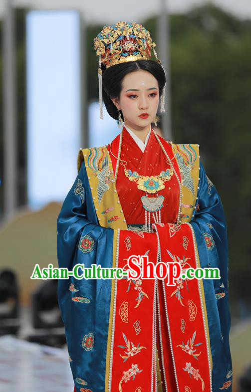 China Ancient Imperial Empress Embroidered Costumes Traditional Song Dynasty Wedding Replica Clothing Full Set