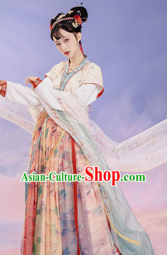 China Ancient Palace Princess Embroidered Costumes Traditional Tang Dynasty Court Lady Replica Clothing