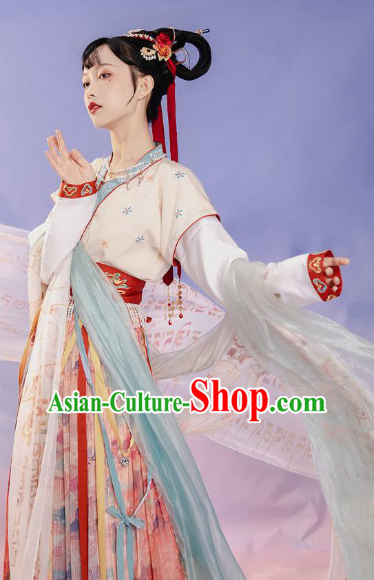 China Ancient Palace Princess Embroidered Costumes Traditional Tang Dynasty Court Lady Replica Clothing