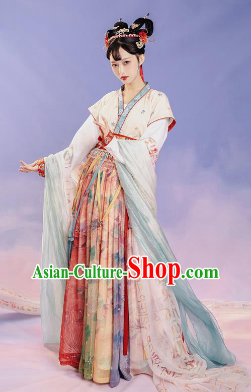 China Ancient Palace Princess Embroidered Costumes Traditional Tang Dynasty Court Lady Replica Clothing