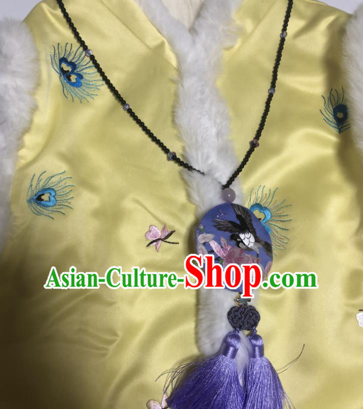 Chinese Classical Embroidered Feather Vest National Women Clothing Tang Suit Yellow Silk Waistcoat