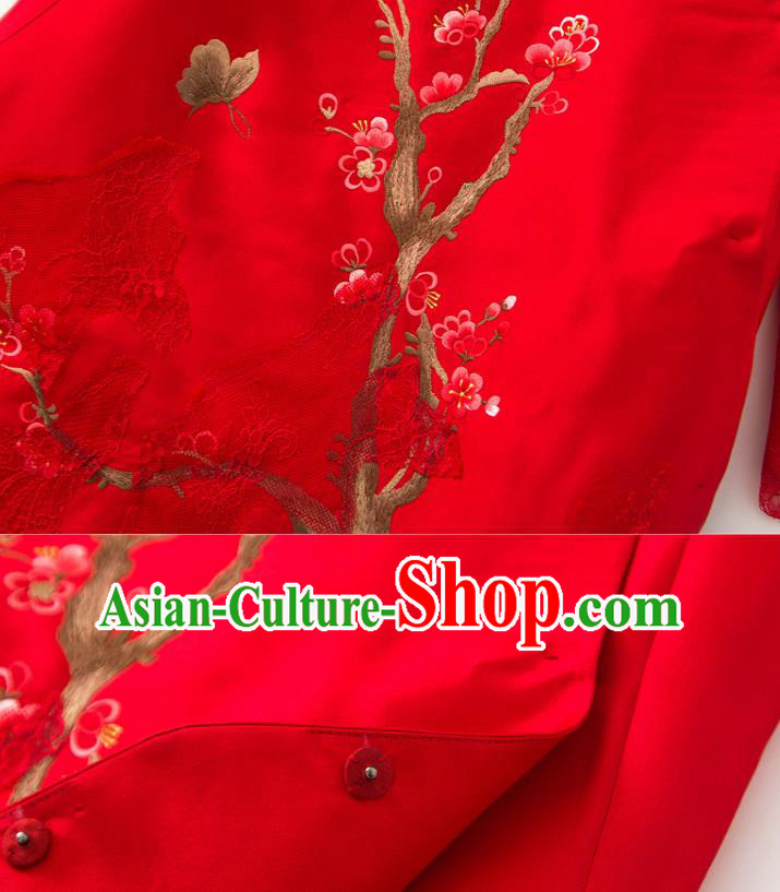Chinese Traditional Women Cheongsam Clothing National Classical Embroidered Red Lace Qipao Dress