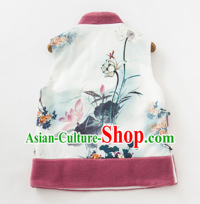 Chinese Classical Ink Painting Lotus Vest National Women Winter Clothing Tang Suit Waistcoat