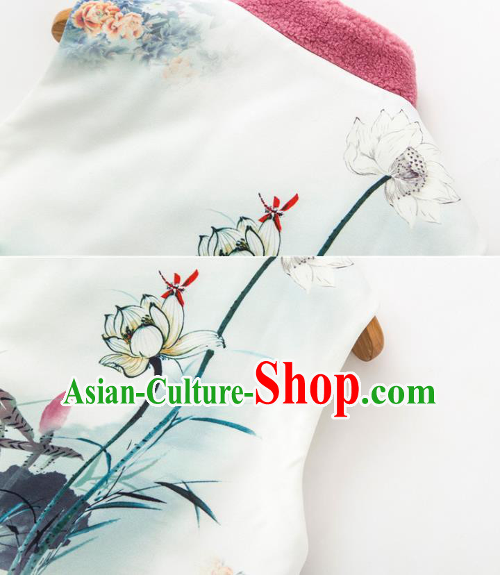 Chinese Classical Ink Painting Lotus Vest National Women Winter Clothing Tang Suit Waistcoat