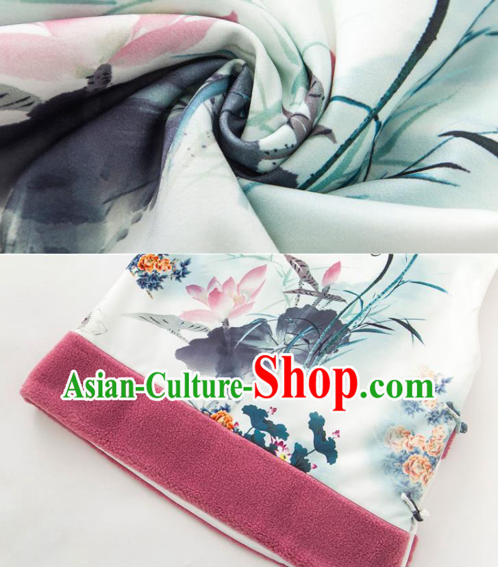 Chinese Classical Ink Painting Lotus Vest National Women Winter Clothing Tang Suit Waistcoat