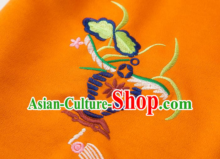 China Embroidered Peony Blouse Traditional Tang Suit Upper Outer Garment Orange Silk Shirt
