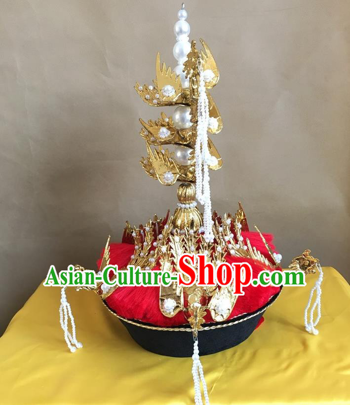 China Traditional Qing Dynasty Empress Hat Handmade Ancient Queen Golden Phoenix Headwear