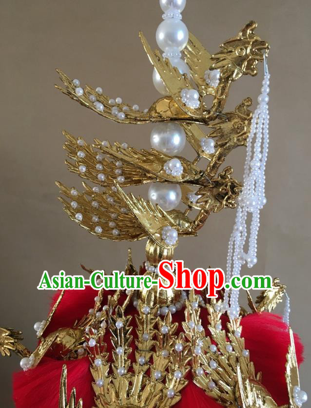 China Traditional Qing Dynasty Empress Hat Handmade Ancient Queen Golden Phoenix Headwear