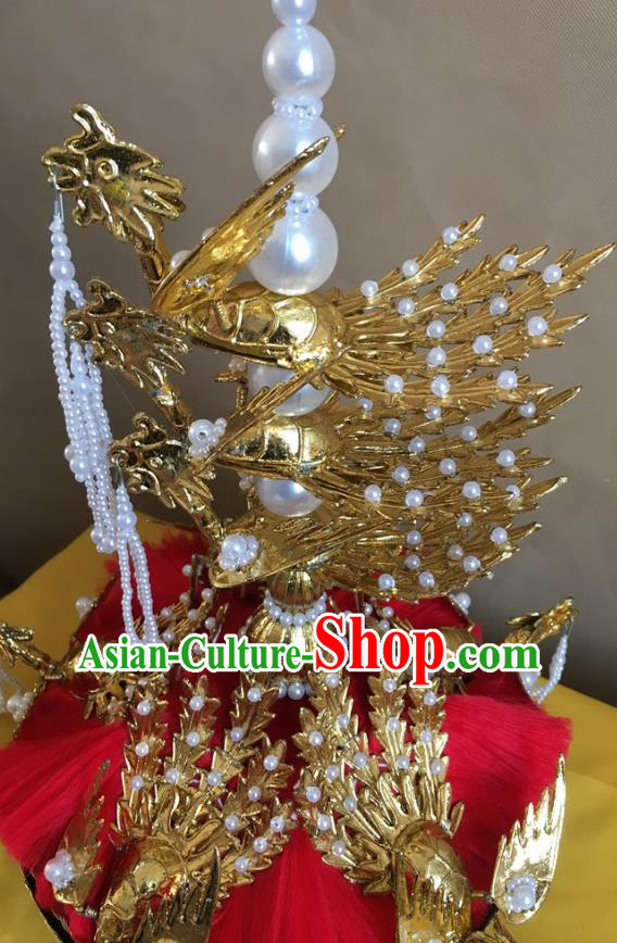 China Traditional Qing Dynasty Empress Hat Handmade Ancient Queen Golden Phoenix Headwear