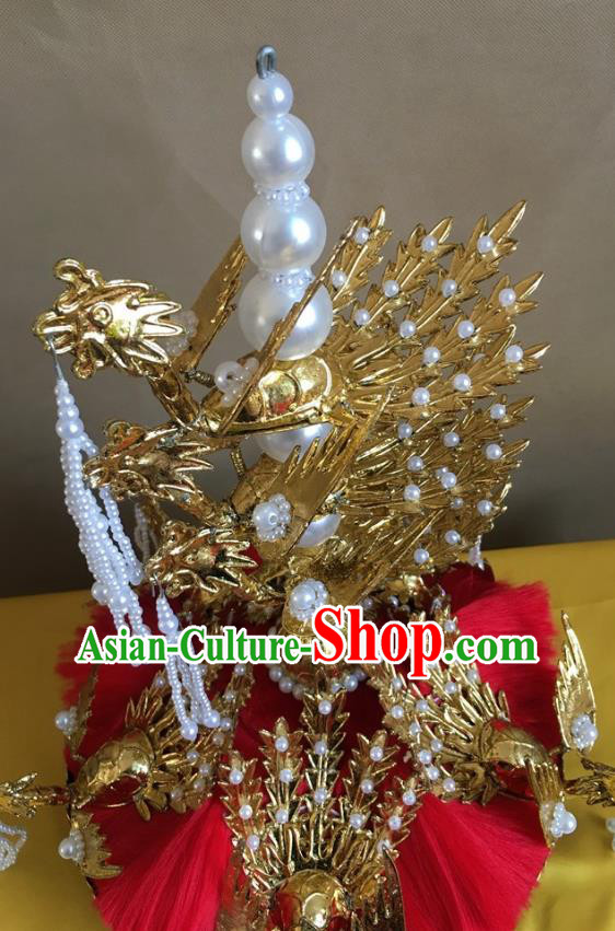 China Traditional Qing Dynasty Empress Hat Handmade Ancient Queen Golden Phoenix Headwear