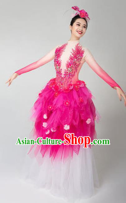 China Opening Dance Rosy Veil Dress Spring Festival Gala Flowers Fairy Dance Costume