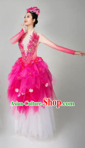 China Opening Dance Rosy Veil Dress Spring Festival Gala Flowers Fairy Dance Costume