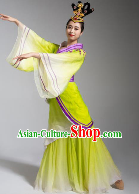 China Woman Stage Performance Clothing Classical Dance Costume Goddess Dance Yellow Hanfu Dress