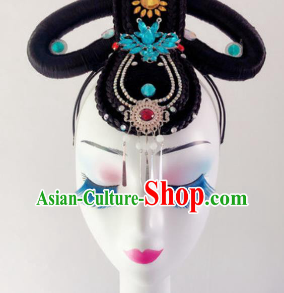 China Traditional Stage Performance Hair Accessories Handmade Classical Dance Headdress Wig Chignon