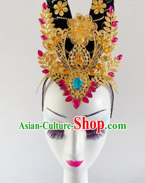 China Traditional Dunhuang Flying Apsaras Dance Hair Accessories Handmade Wig Chignon Classical Dance Headwear