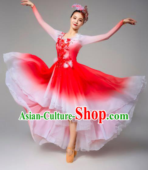 China Stage Performance Clothing Opening Dance Costume Traditional Chorus Red Dress