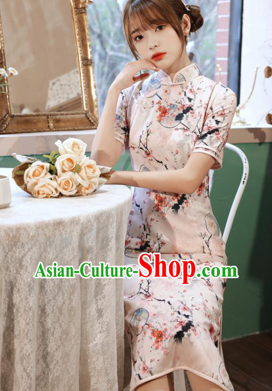 Chinese Traditional Women Cheongsam Clothing National Classical Printing Plum Blossom Qipao Dress