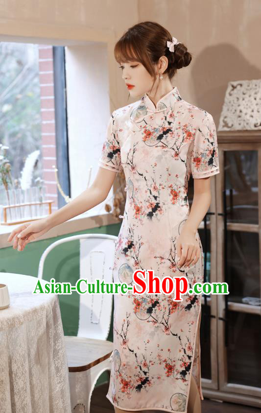 Chinese Traditional Women Cheongsam Clothing National Classical Printing Plum Blossom Qipao Dress