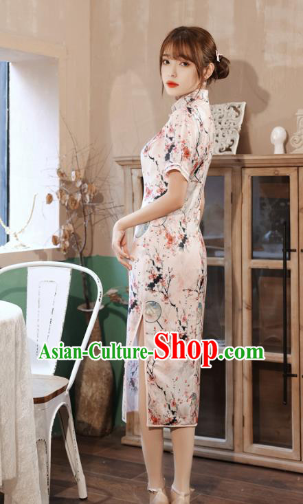 Chinese Traditional Women Cheongsam Clothing National Classical Printing Plum Blossom Qipao Dress