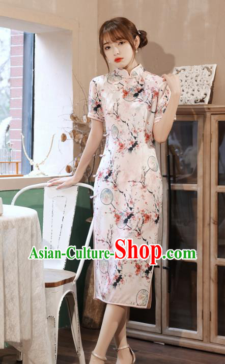 Chinese Traditional Women Cheongsam Clothing National Classical Printing Plum Blossom Qipao Dress