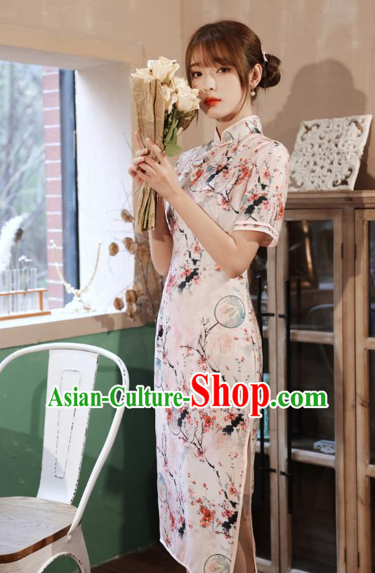 Chinese Traditional Women Cheongsam Clothing National Classical Printing Plum Blossom Qipao Dress