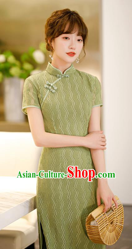 Chinese Traditional Elegant Cheongsam Classical Green Lace Qipao Dress