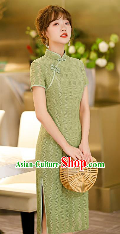 Chinese Traditional Elegant Cheongsam Classical Green Lace Qipao Dress