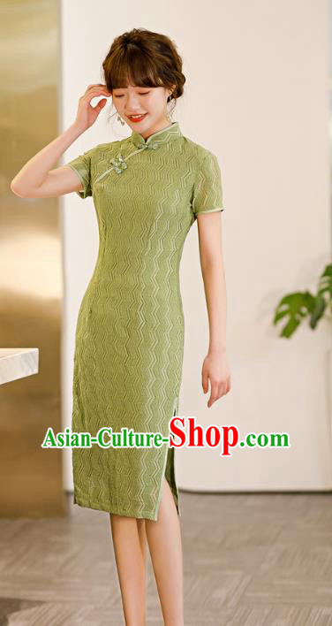 Chinese Traditional Elegant Cheongsam Classical Green Lace Qipao Dress