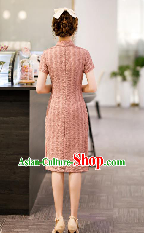 Chinese Classical Pink Lace Qipao Dress Traditional Elegant Cheongsam