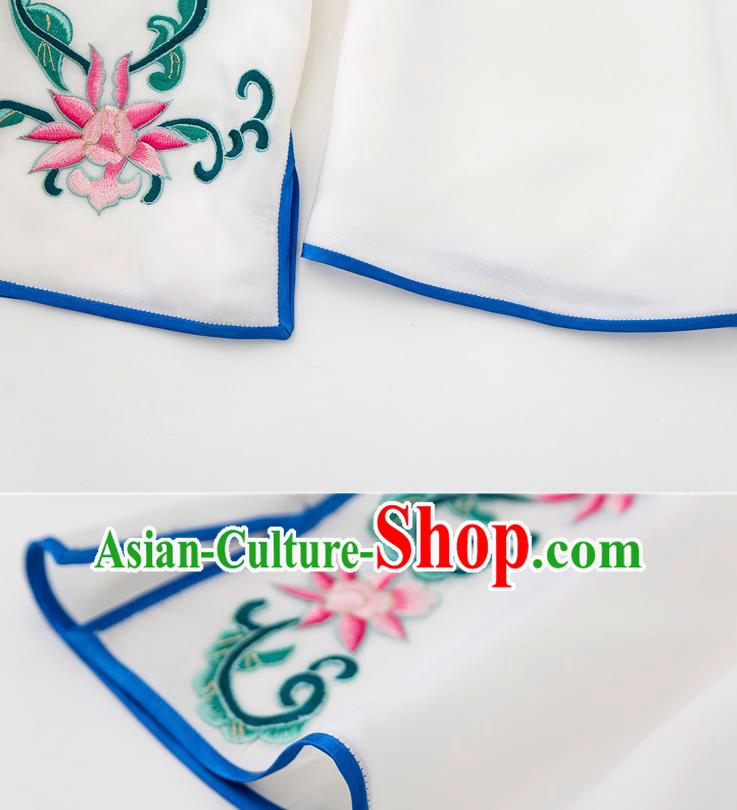 China Traditional Embroidered Flowers White Flax Shirt Tang Suit Upper Outer Garment Women Blouse