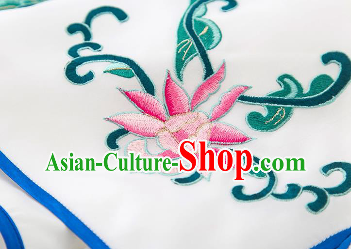 China Traditional Embroidered Flowers White Flax Shirt Tang Suit Upper Outer Garment Women Blouse