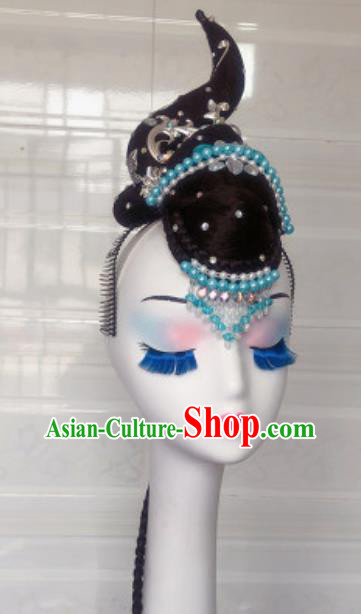 China Traditional Classical Dance Hair Accessories Handmade Goddess Dance Wigs Chignon