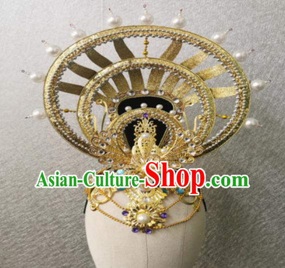 China Classical Dance Headdress Handmade Stage Performance Golden Hair Crown