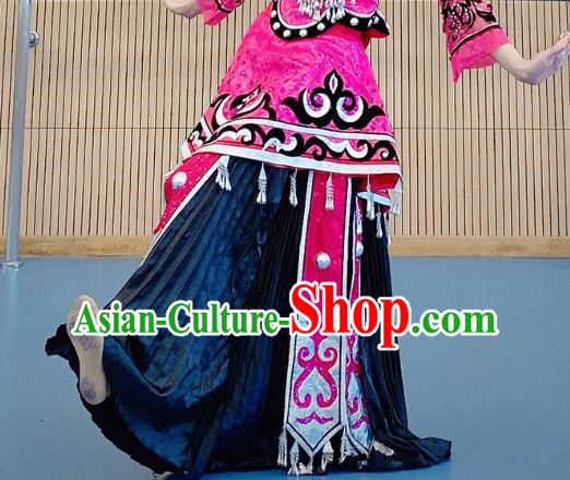 Chinese Miao Nationality Minority Wedding Bride Costumes Ethnic Folk Dance Rosy Dress Outfits