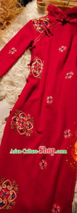 Chinese Traditional Wedding Cheongsam Bride Toast Clothing Classical Winter Red Qipao Dress