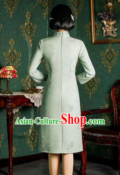 Chinese Traditional Cheongsam Classical Dragonfly Pattern Light Blue Qipao Dress