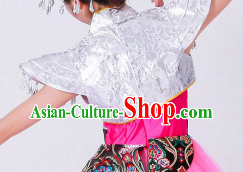 Chinese Miao Nationality Minority Folk Dance Costumes Ethnic Woman Stage Performance Pink Dress Outfits