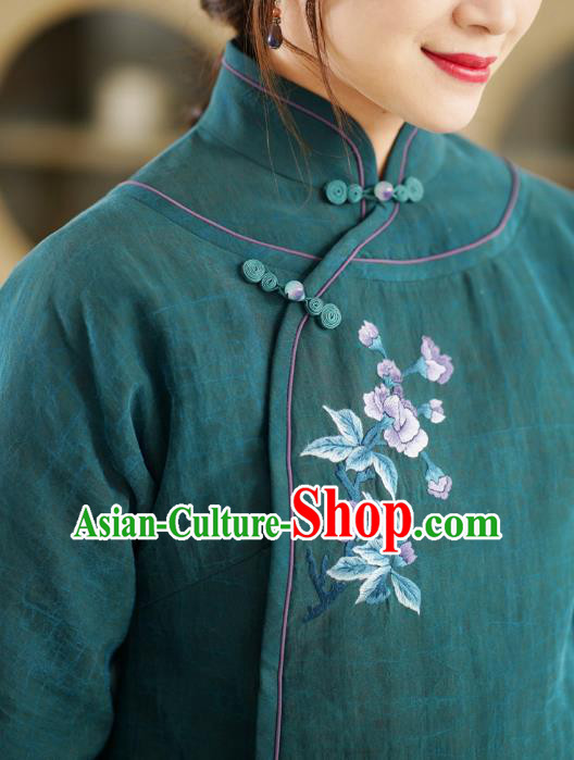China National Green Jacket Winter Women Clothing Tang Suit Embroidered Short Coat