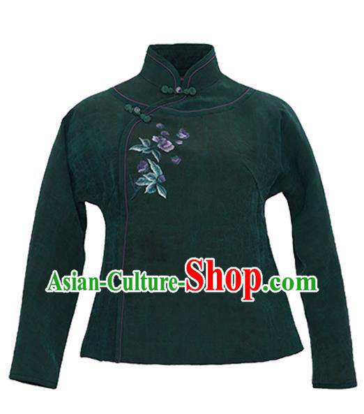 China National Green Jacket Winter Women Clothing Tang Suit Embroidered Short Coat