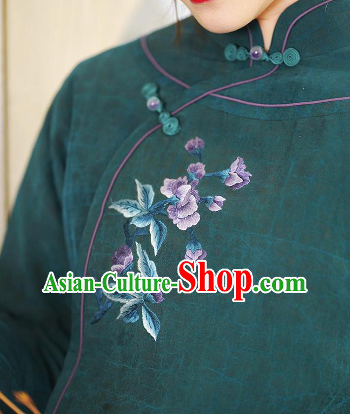 China National Green Jacket Winter Women Clothing Tang Suit Embroidered Short Coat