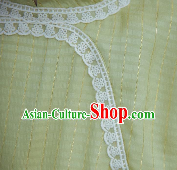 Chinese National Young Lady Qipao Dress Traditional Yellow Cheongsam Clothing