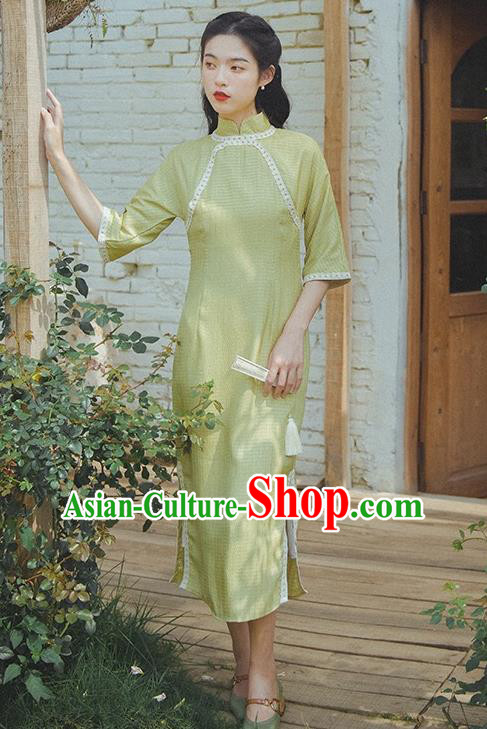 Chinese National Young Lady Qipao Dress Traditional Yellow Cheongsam Clothing