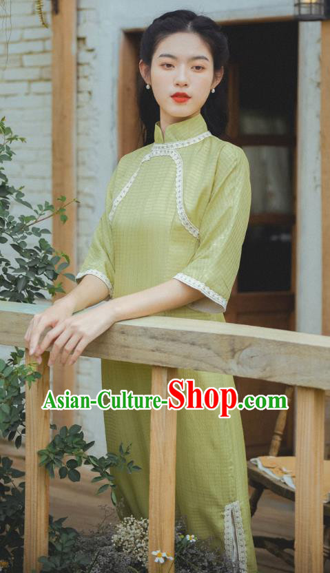 Chinese National Young Lady Qipao Dress Traditional Yellow Cheongsam Clothing