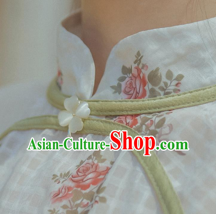 Chinese Traditional Wide Sleeve Cheongsam Clothing National Printing White Chiffon Qipao Dress